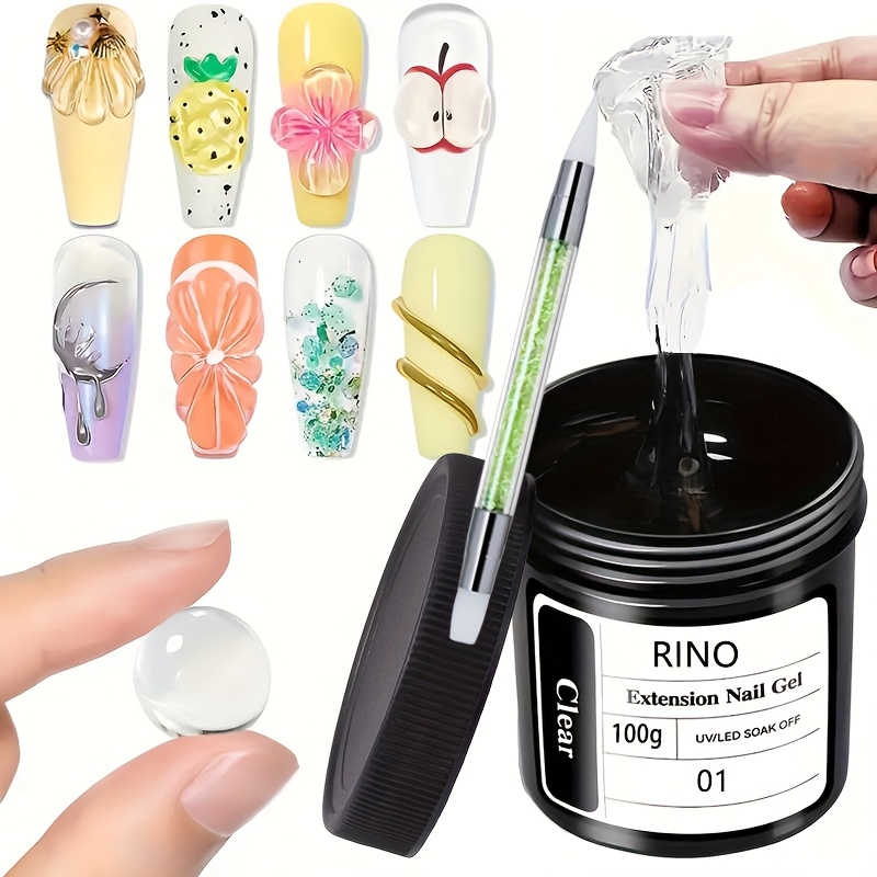 Nail Art Ombre - 100gクリアノンスティックハンドエクステンションネイルジェル、スカルプチャーペン付き、3Dモデリングラインストーン接着剤、ソークオフUVネイルアートジェルキット