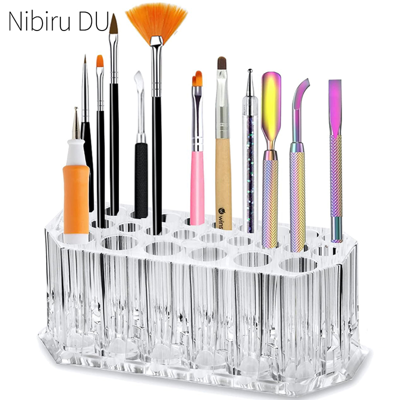 Nail Art Vector - 26 穴アクリルネイルブラシオーガナイザーネイルアートキット収納ツールメイクアップ化粧品ペンディスプレイケースホルダーホルダー表示棚