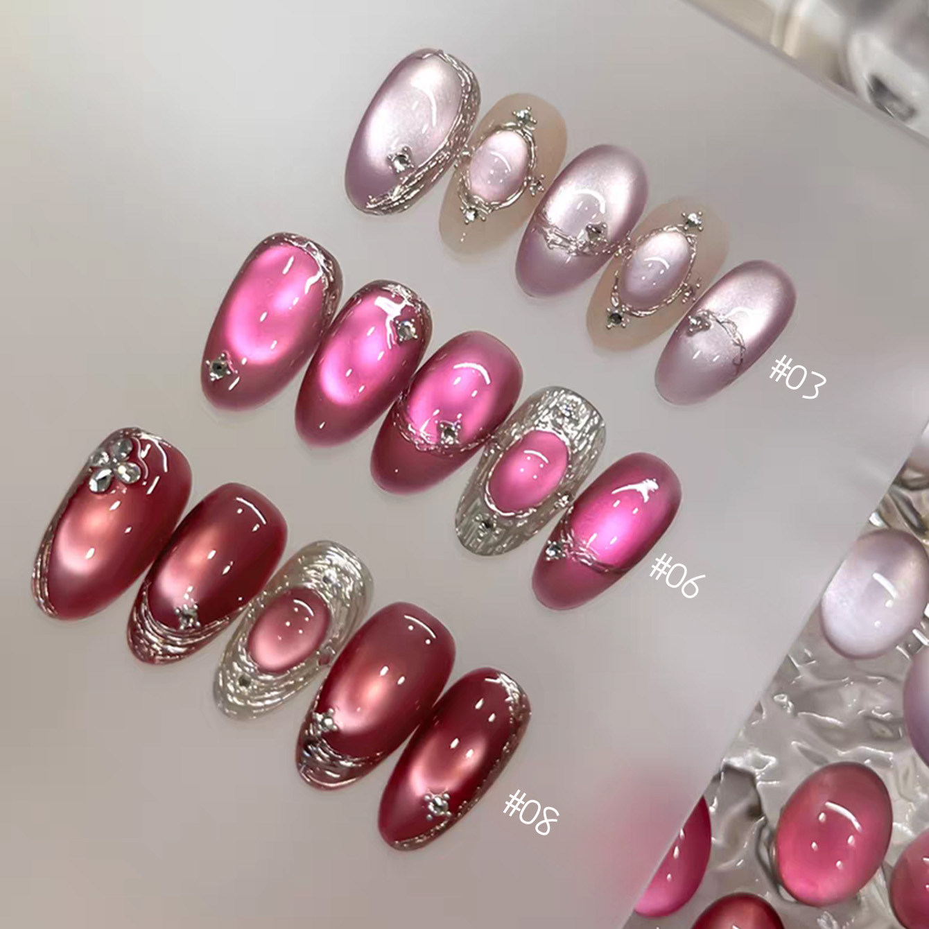 Nail Art Cat Eye Pink - 1個入り TC 2026 夏の人気商品 アイス透明ヌードピンクシリーズ キャッツアイネイルアート