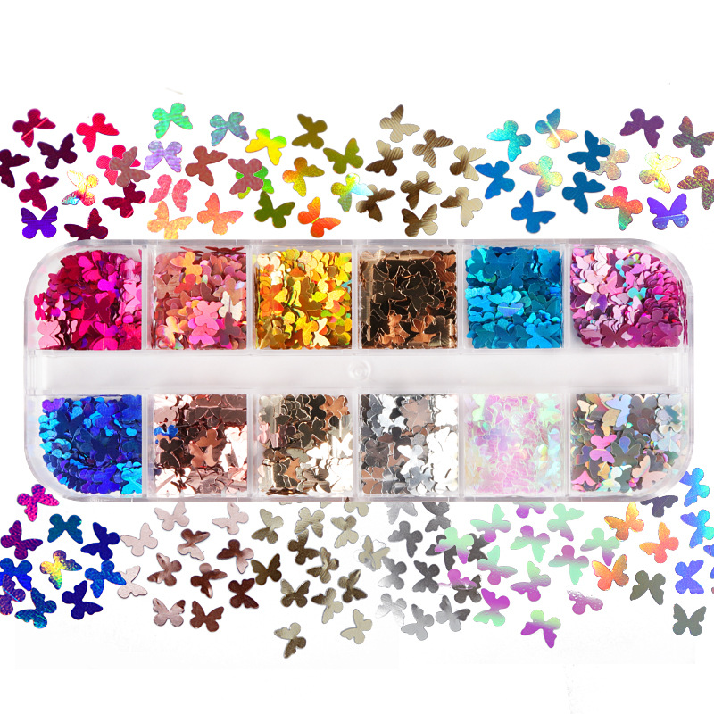 Nail Art Ombre - 混合色の蛍光蝶キラキラまつげ延長アクセサリーネイルアートグリッター装飾プロのメイクアップツール