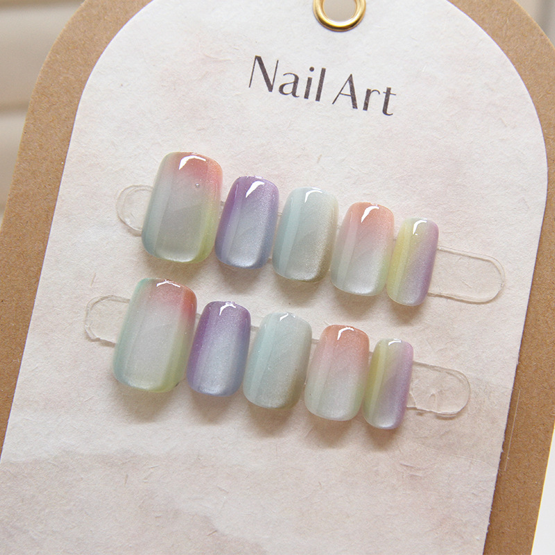 Nail Art Eye Cat - 女性用の取り外し可能なキャッツアイネイルパッチ,10個,色とりどりのシックな春の衣服,染色,透明,ファッショナブル