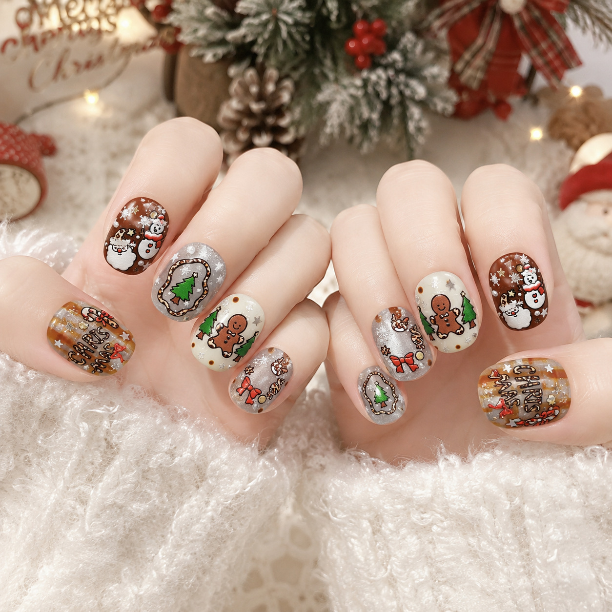 クリスマスツリー、ヒョウ柄、リボン、蝶、リース、ジンジャーブ - Nail Art Xmas Design のレビューと価格