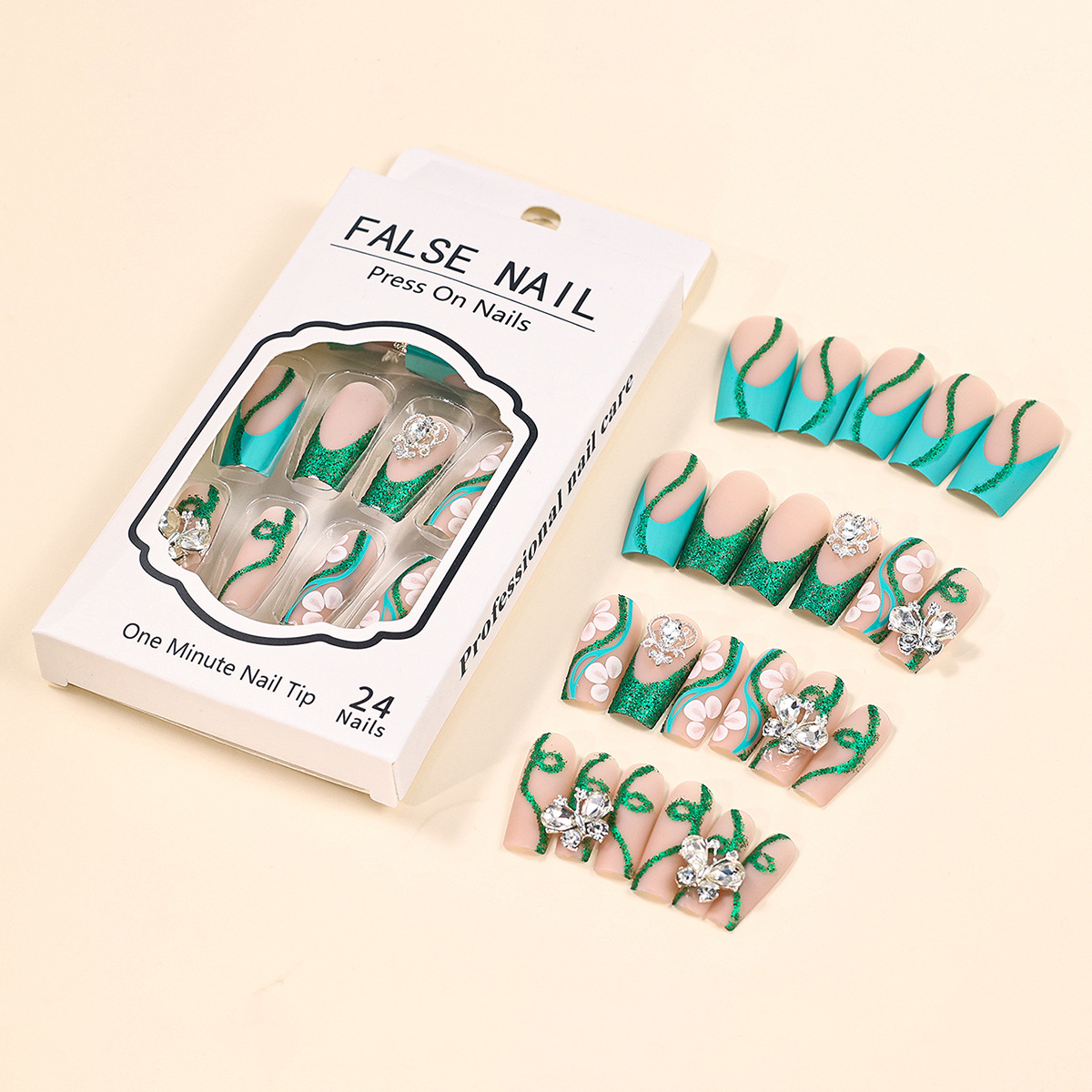 ネイル、バレリーナの偽のネイル、ネイルの光沢のある接着剤、緑 - Nail Art Gliter のレビューと価格