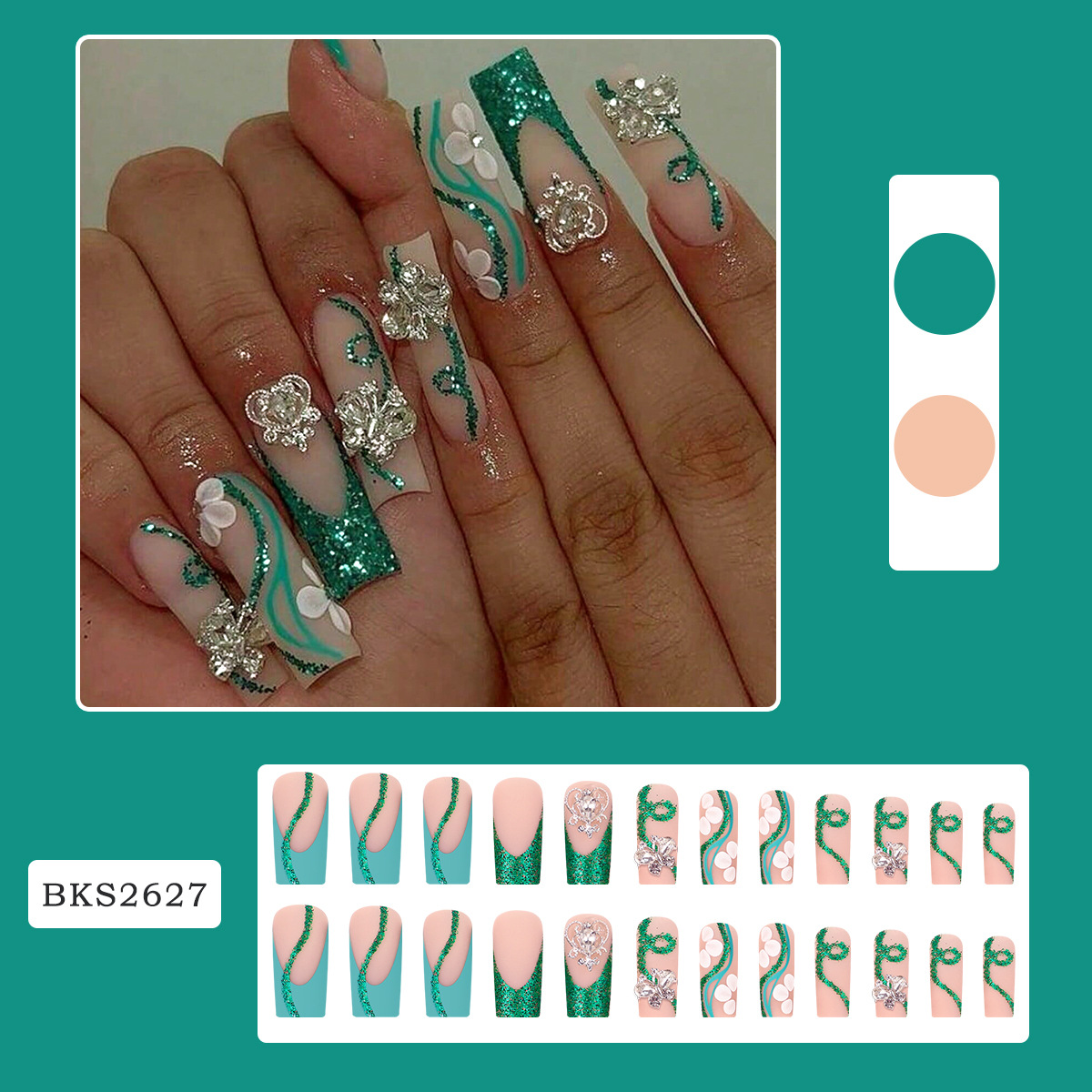 ネイル、バレリーナの偽のネイル、ネイルの光沢のある接着剤、緑 - Nail Art Gliter のレビューと価格