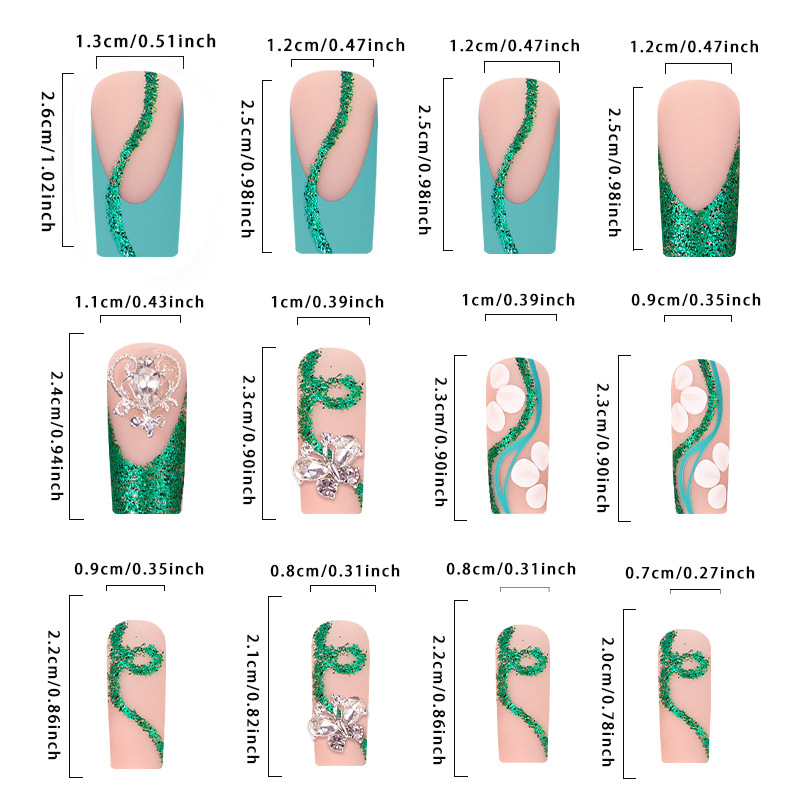 ネイル、バレリーナの偽のネイル、ネイルの光沢のある接着剤、緑 - Nail Art Gliter のレビューと価格