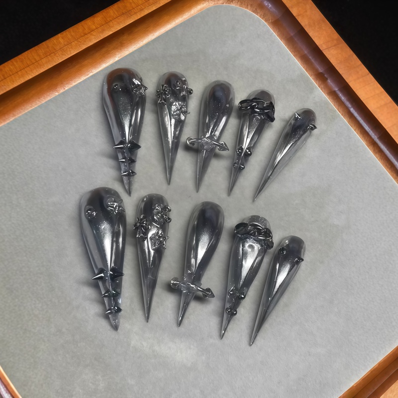 新作10個入りゴシックグレーグリッタースティレットネイル、エ - Nail Art Gliter のレビューと価格