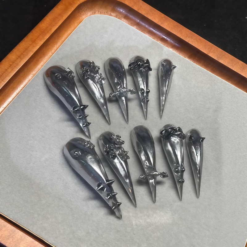 新作10個入りゴシックグレーグリッタースティレットネイル、エ - Nail Art Gliter のレビューと価格