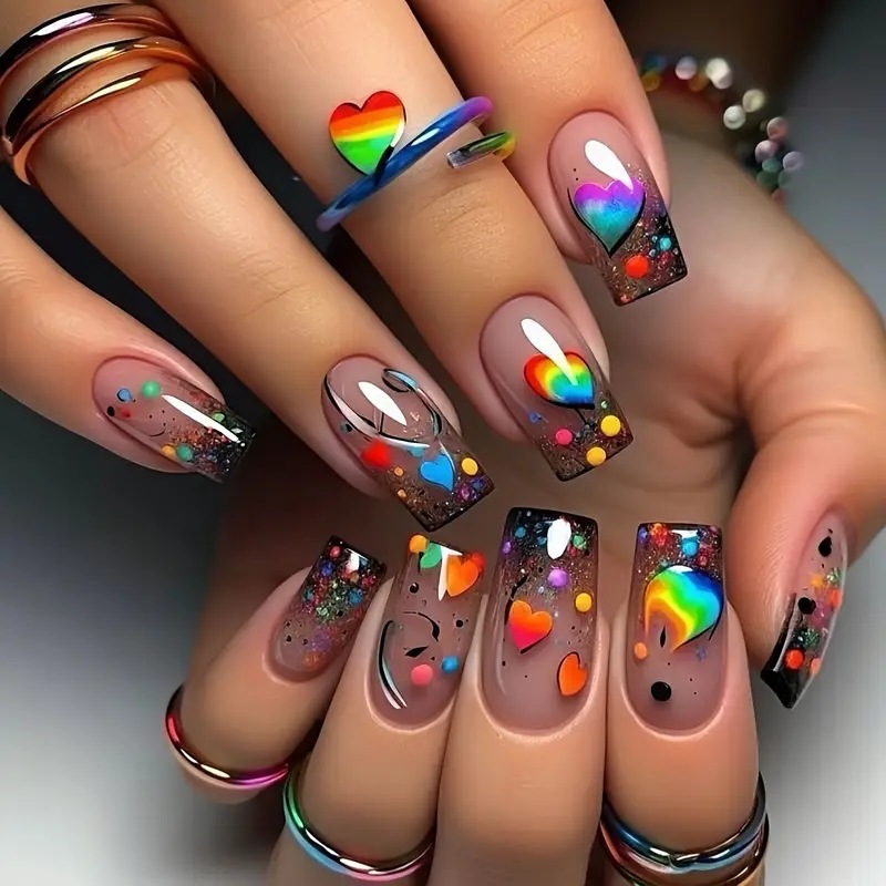 24枚入りヌードカラーつけ爪 ショートスクエア レインボーグ - Nail Art Love のレビューと価格