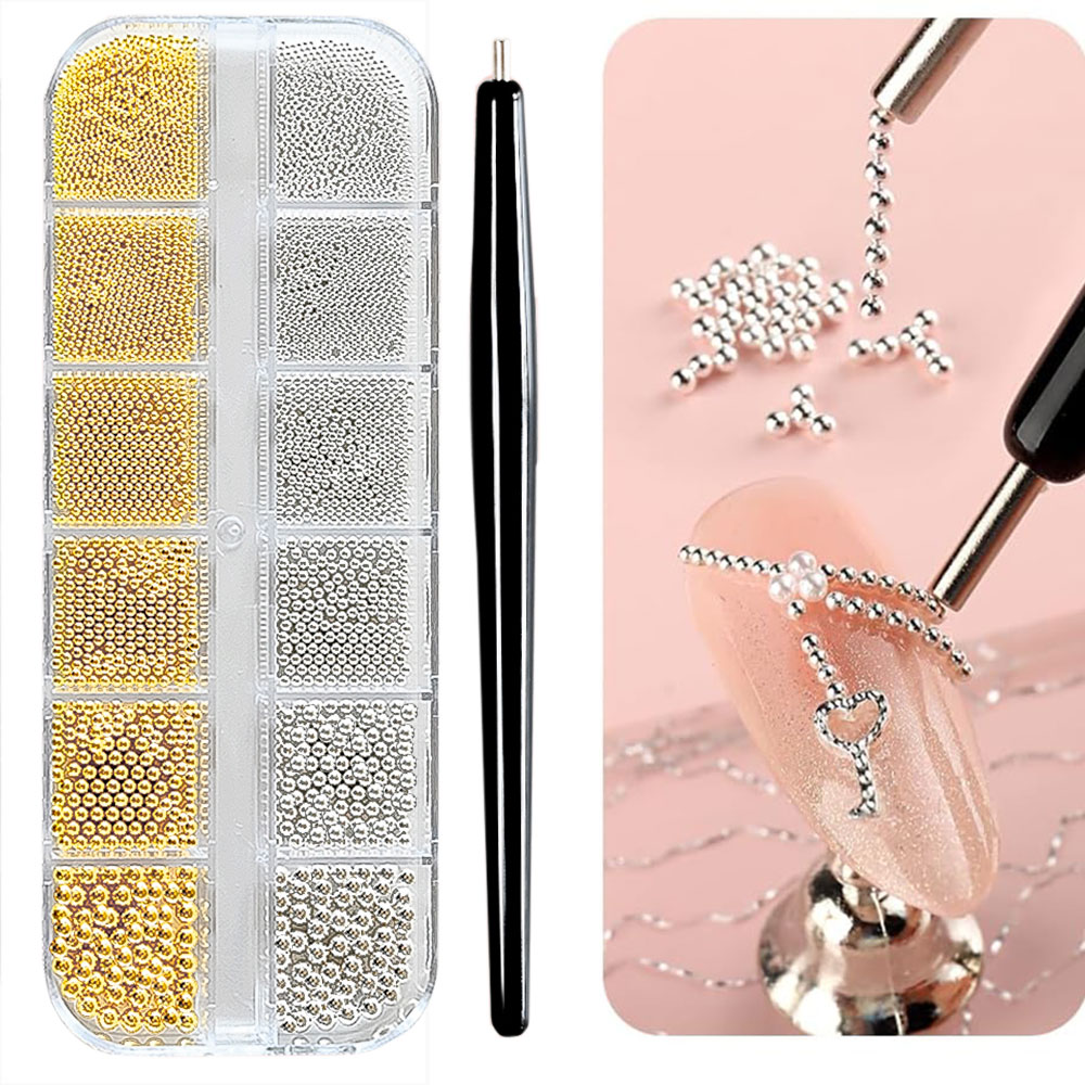 12 グリッドゴールド/シルバーミニキャビアビーズネイルアー - Nail Art Valentines Day のレビューと価格