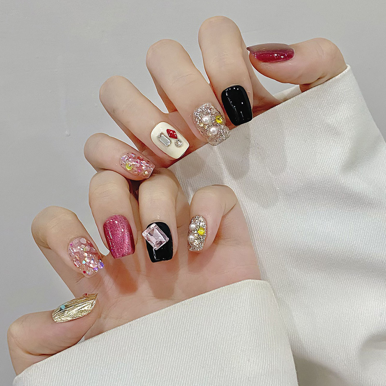 手作りのフェイクネイル,ピンクのスパンコール,猫の目,光沢の - Nail Art Eye Cat のレビューと価格