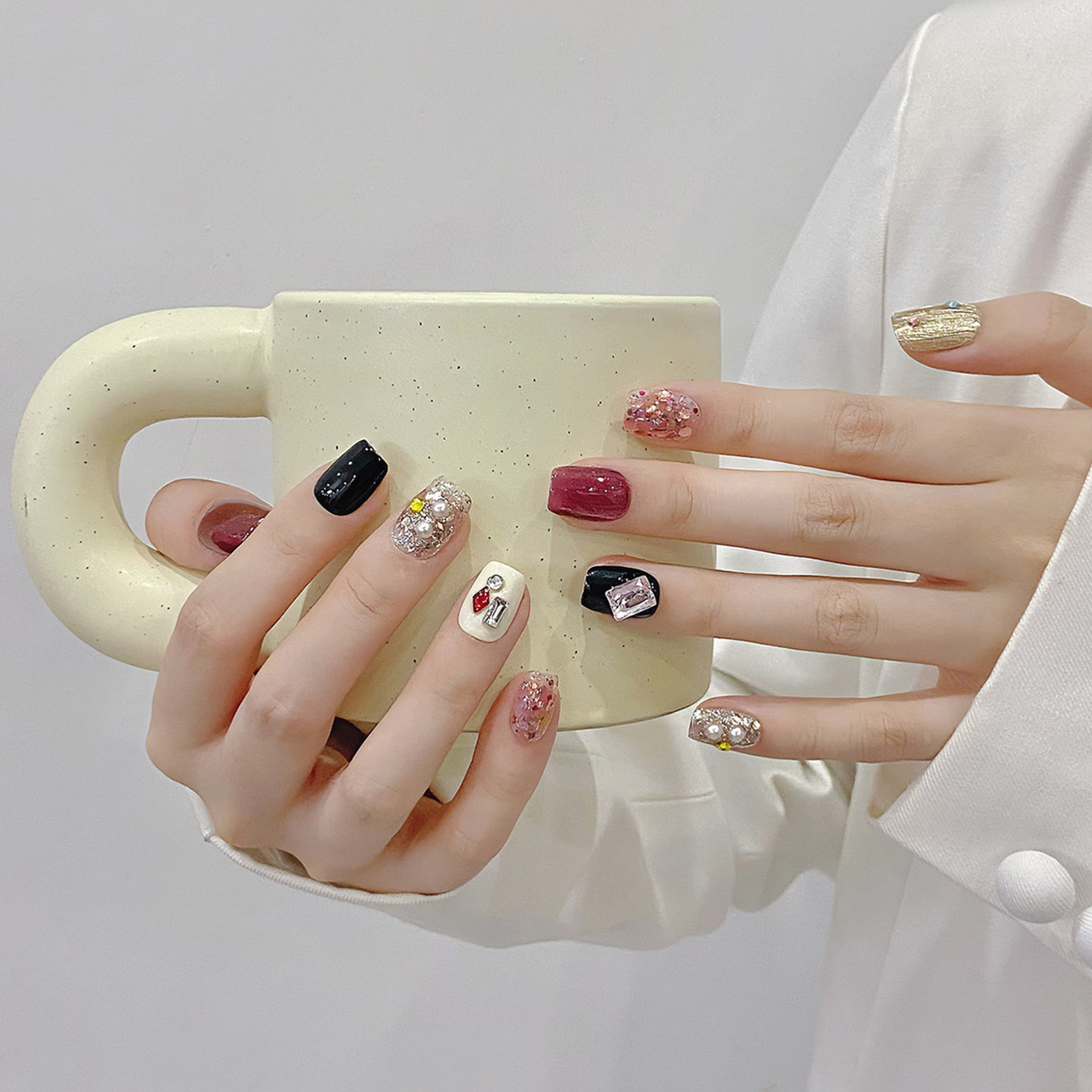 手作りのフェイクネイル,ピンクのスパンコール,猫の目,光沢の - Nail Art Eye Cat のレビューと価格
