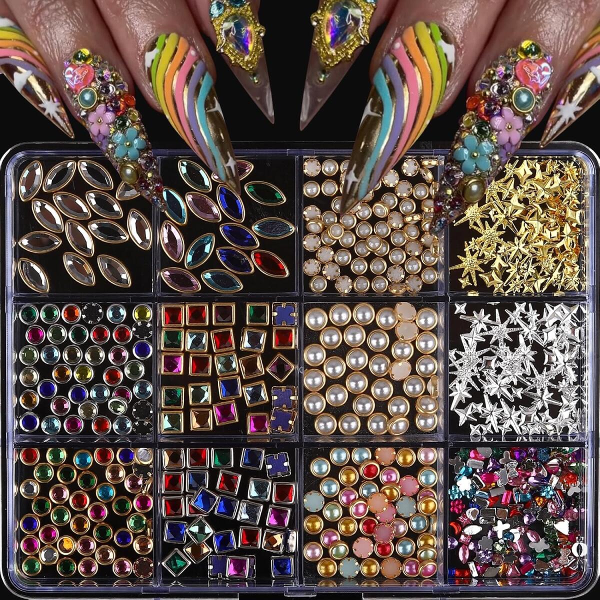 1 ボックスライト高級光沢のあるネイルラインストーンジュエリ - Nail Art Valentines Day のレビューと価格