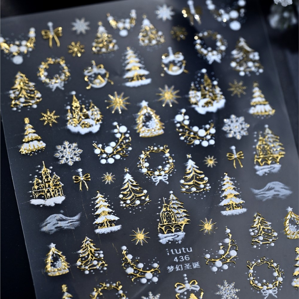 5D エンボスゴールド城/ガーランド/クリスマスツリーネイル - Nail Art Xmas Design のレビューと価格
