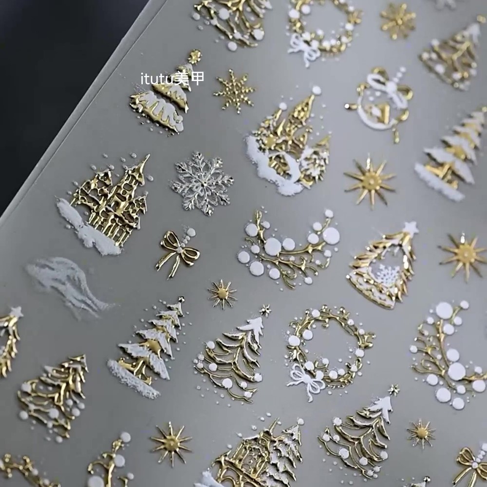 5D エンボスゴールド城/ガーランド/クリスマスツリーネイル - Nail Art Xmas Design のレビューと価格