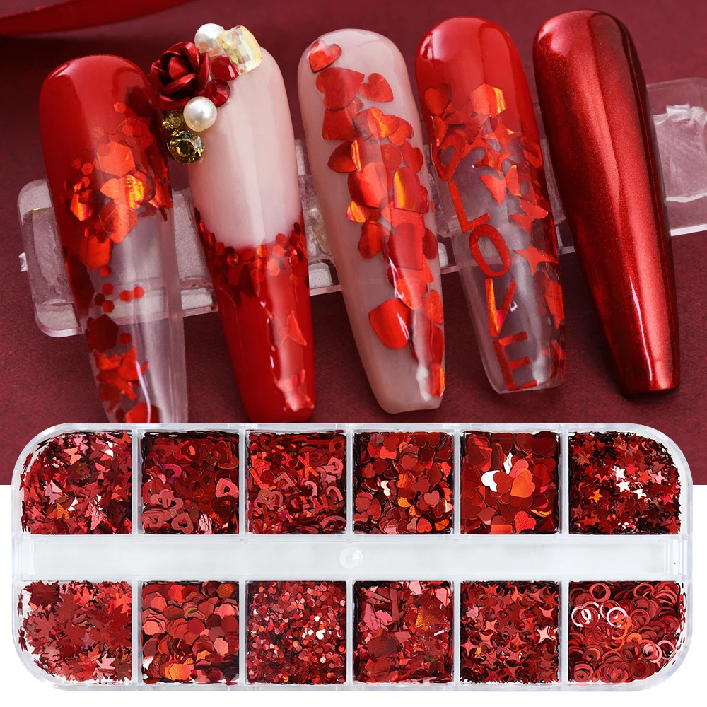 ホログラフィックグリッターフレーク,ハート,バタフライスパン - Nail Art Valentines Day のレビューと価格