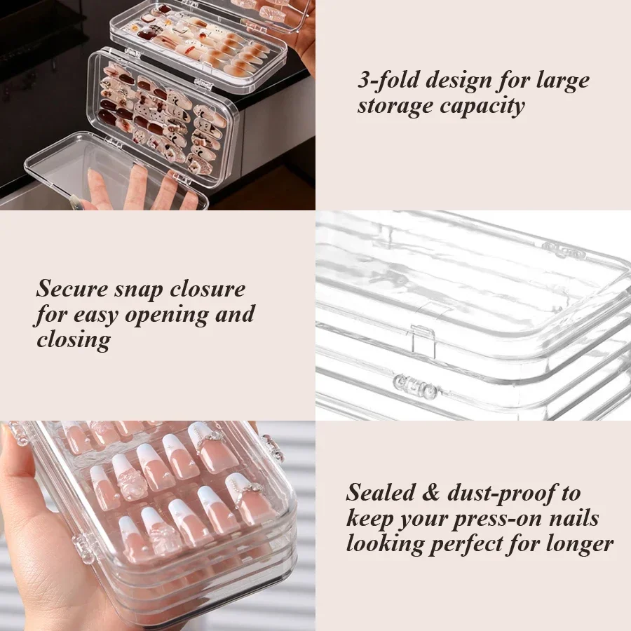 クリア折りたたみ式プレスオンネイル収納ボックス、防塵ネイルチ - Nail Art Vector のレビューと価格