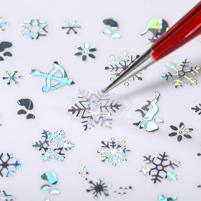 Holographics銀雪片3Dクリスマスネイルステッカー - Nail Art Xmas Design のレビューと価格