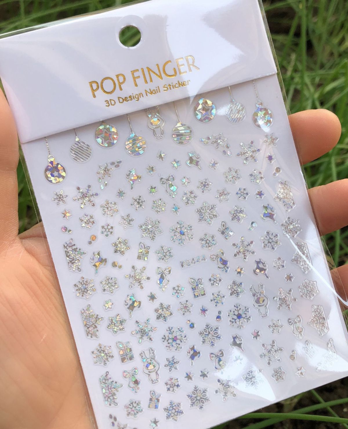 Holographics銀雪片3Dクリスマスネイルステッカー - Nail Art Xmas Design のレビューと価格