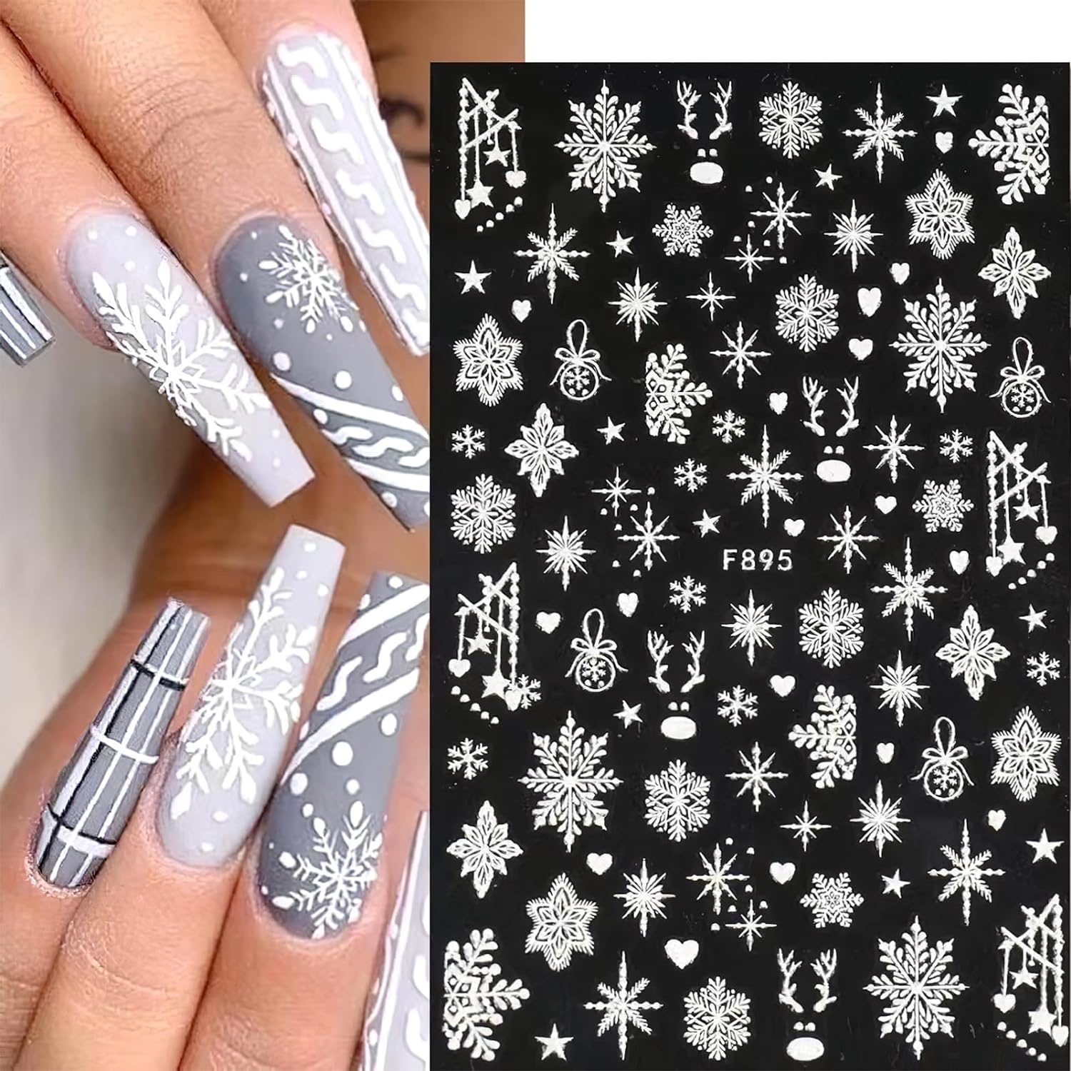 3D スノーフレーク ネイル アート デカール ホワイト ク - Nail Art Xmas Design のレビューと価格